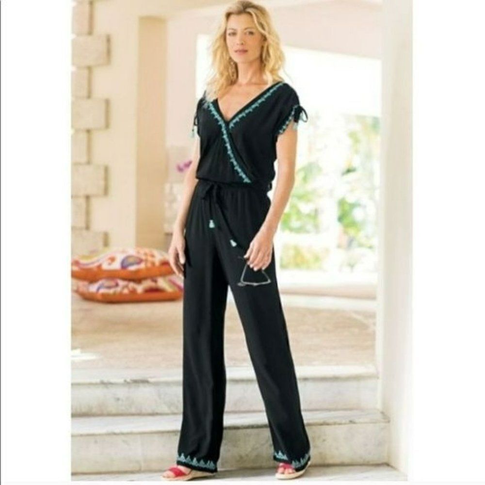 Soft Surroundings Baja Embroidered Jumpsuit sz S